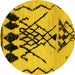 Round Abstract Yellow Modern Rug, abs2907yw