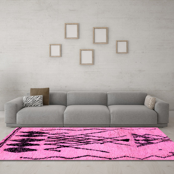 Machine Washable Abstract Pink Modern Rug in a Living Room, wshabs2907pnk