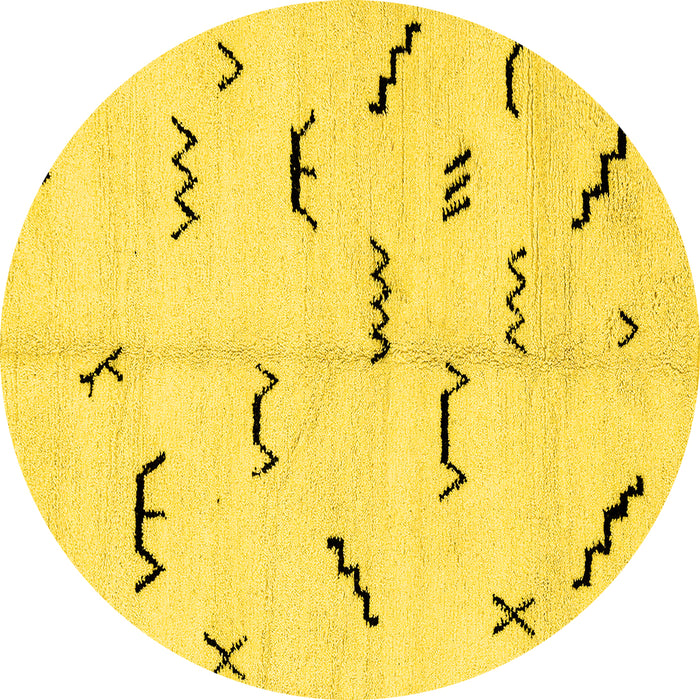 Round Machine Washable Solid Yellow Modern Rug, wshabs2909yw