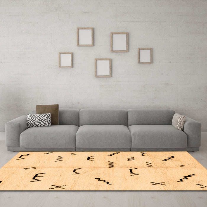 Machine Washable Solid Orange Modern Area Rugs in a Living Room, wshabs2909org