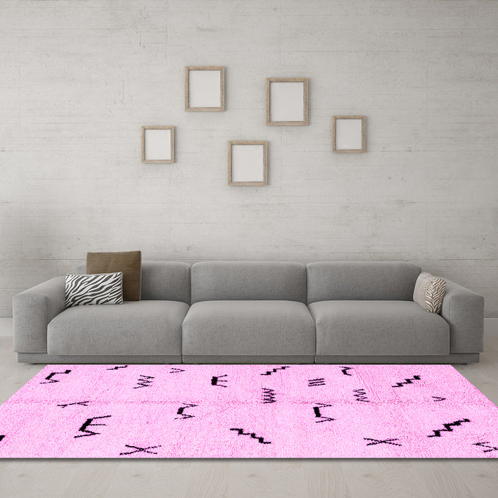 Machine Washable Solid Pink Modern Rug in a Living Room, wshabs2909pnk