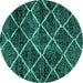 Round Machine Washable Abstract Turquoise Modern Area Rugs, wshabs2910turq