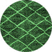 Round Machine Washable Abstract Emerald Green Modern Area Rugs, wshabs2910emgrn