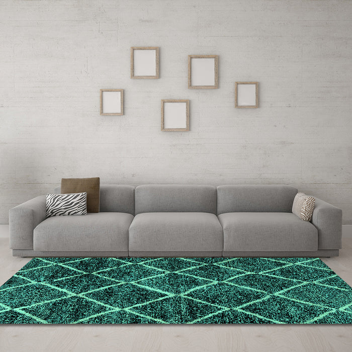 Machine Washable Abstract Turquoise Modern Area Rugs in a Living Room,, wshabs2910turq