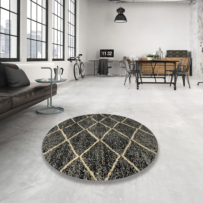 Round Abstract Brown Modern Rug in a Office, abs2910