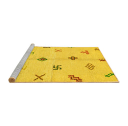 Sideview of Machine Washable Solid Yellow Modern Rug, wshabs2911yw