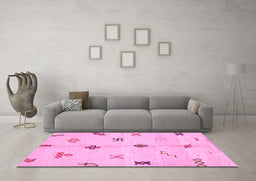 Machine Washable Solid Pink Modern Rug in a Living Room, wshabs2911pnk