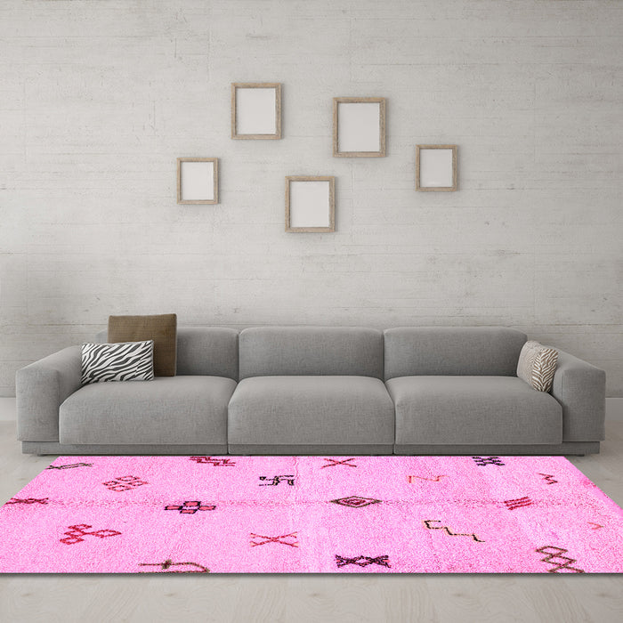 Machine Washable Solid Pink Modern Rug in a Living Room, wshabs2911pnk