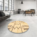 Round Abstract Mustard Yellow Solid Rug in a Office, abs2912