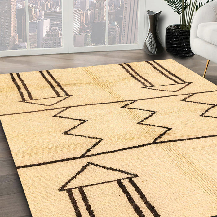 Abstract Mustard Yellow Solid Rug in Family Room, abs2912