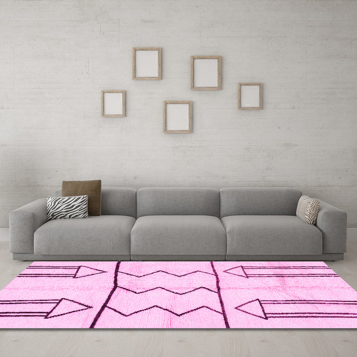 Machine Washable Solid Pink Modern Rug in a Living Room, wshabs2912pnk