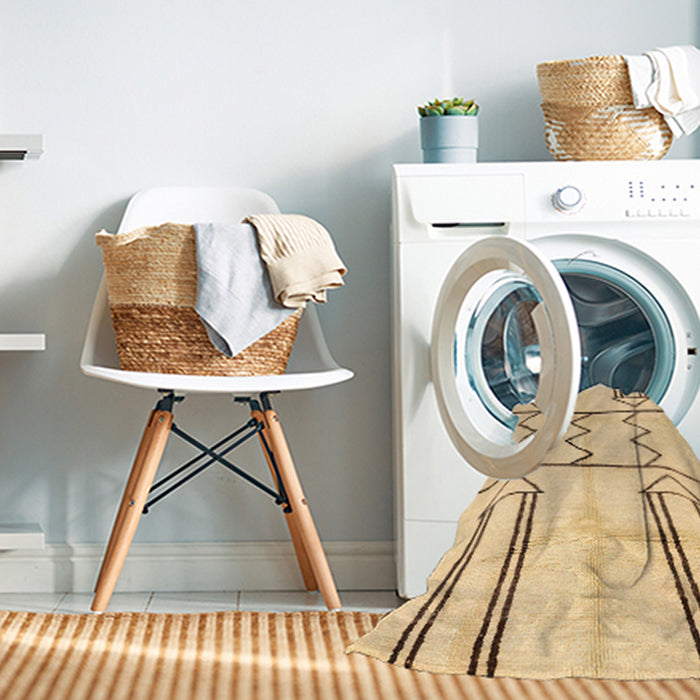 Machine Washable Abstract Mustard Yellow Rug in a Washing Machine, wshabs2912