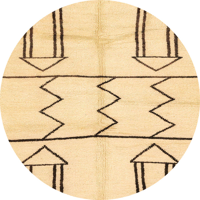 Round Abstract Mustard Yellow Solid Rug, abs2912