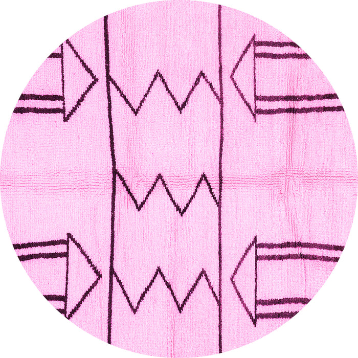 Round Machine Washable Solid Pink Modern Rug, wshabs2912pnk