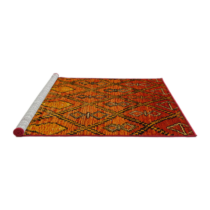 Sideview of Machine Washable Abstract Orange Red Rug, wshabs2913