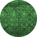 Round Machine Washable Abstract Emerald Green Modern Area Rugs, wshabs2913emgrn