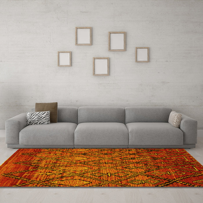 Machine Washable Abstract Yellow Modern Rug in a Living Room, wshabs2913yw