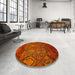 Round Abstract Orange Red Modern Rug in a Office, abs2913