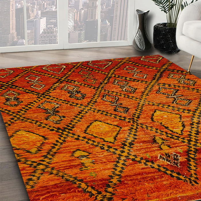 Machine Washable Abstract Orange Red Rug in a Family Room, wshabs2913