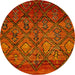 Round Abstract Orange Red Modern Rug, abs2913