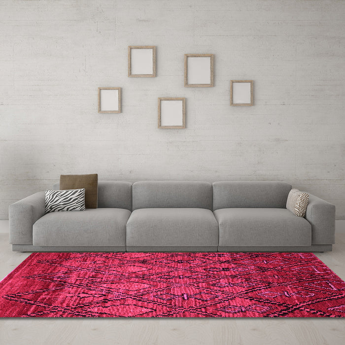 Machine Washable Abstract Pink Modern Rug in a Living Room, wshabs2913pnk