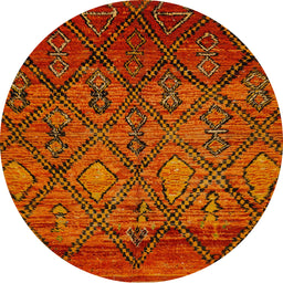 Round Machine Washable Abstract Orange Red Rug, wshabs2913
