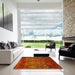 Square Abstract Orange Red Modern Rug in a Living Room, abs2913