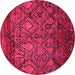 Round Machine Washable Abstract Pink Modern Rug, wshabs2913pnk