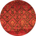 Round Machine Washable Abstract Orange Modern Area Rugs, wshabs2913org