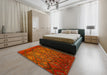 Abstract Orange Red Modern Rug in a Bedroom, abs2913