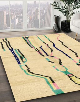 Machine Washable Abstract Brown Gold Rug in a Family Room, wshabs2914