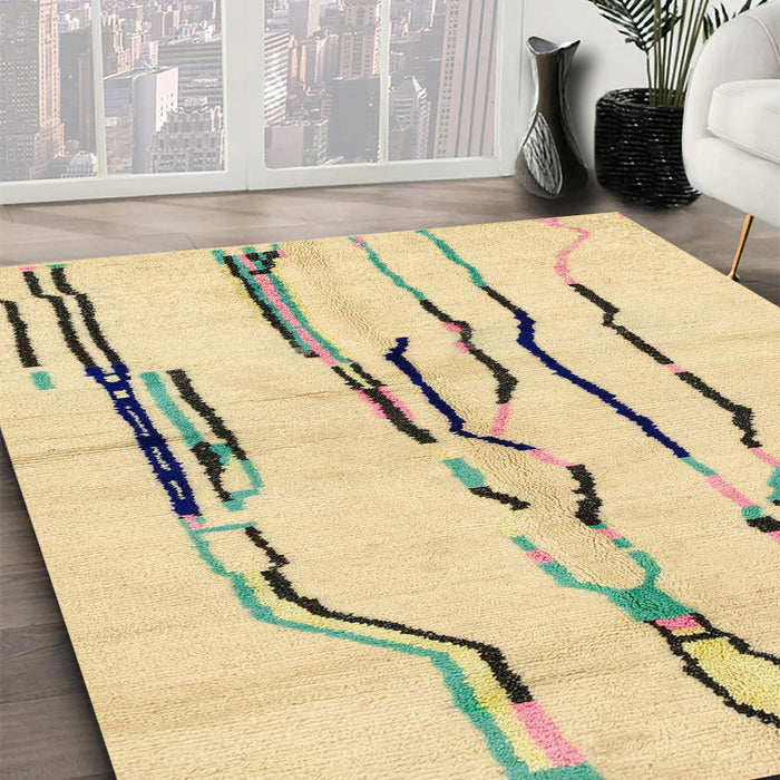 Machine Washable Abstract Brown Gold Rug in a Family Room, wshabs2914