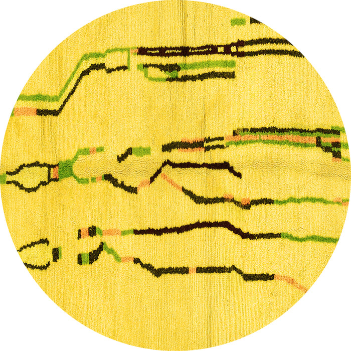 Round Machine Washable Solid Yellow Modern Rug, wshabs2914yw