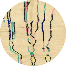 Round Machine Washable Abstract Brown Gold Rug, wshabs2914