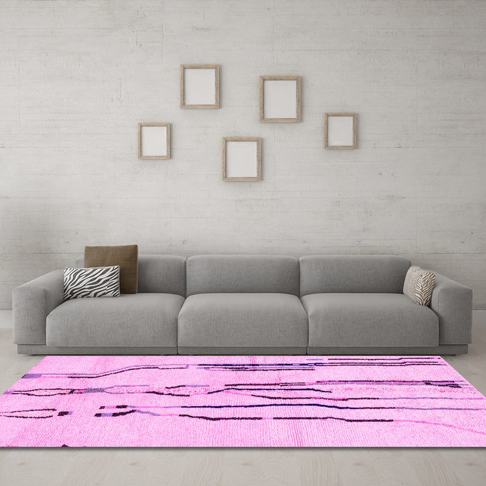 Machine Washable Solid Pink Modern Rug in a Living Room, wshabs2914pnk