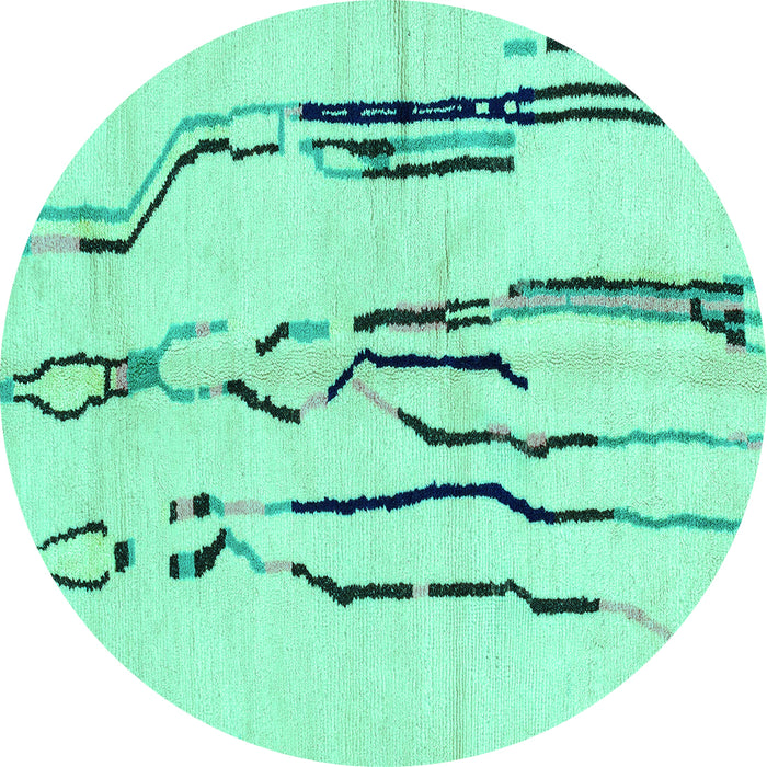 Round Machine Washable Solid Turquoise Modern Area Rugs, wshabs2914turq