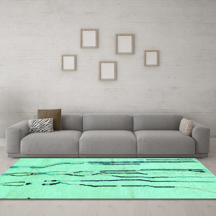 Machine Washable Solid Turquoise Modern Area Rugs in a Living Room,, wshabs2914turq