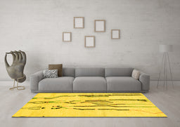 Machine Washable Solid Yellow Modern Rug in a Living Room, wshabs2914yw
