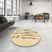 Round Abstract Brown Gold Solid Rug in a Office, abs2914