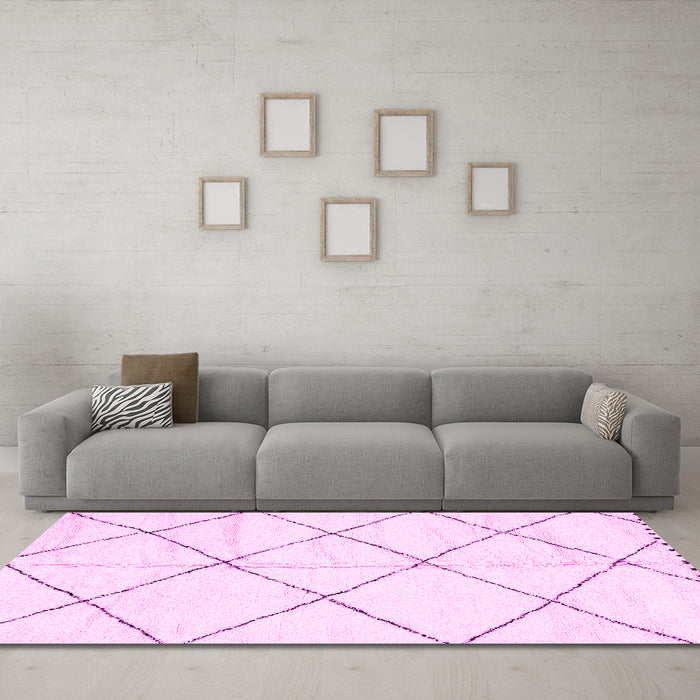 Machine Washable Solid Pink Modern Rug in a Living Room, wshabs2917pnk