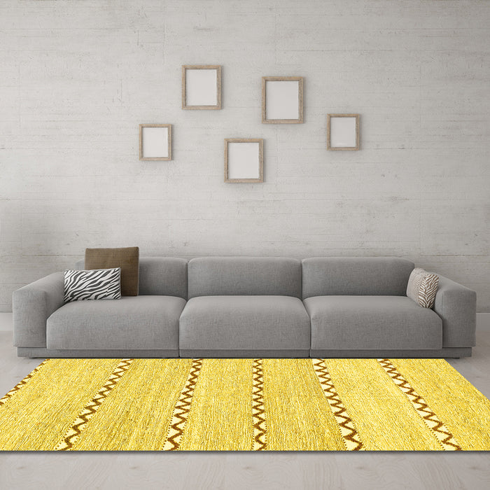 Machine Washable Solid Yellow Modern Rug in a Living Room, wshabs2918yw