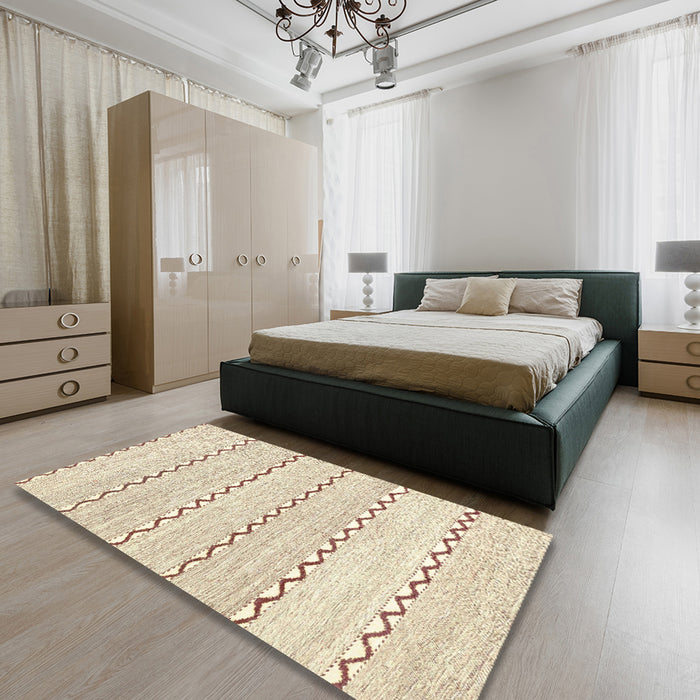 Machine Washable Abstract Brown Sugar Brown Rug in a Bedroom, wshabs2918
