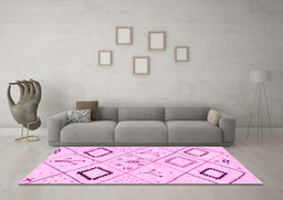 Machine Washable Solid Pink Modern Rug in a Living Room, wshabs2919pnk