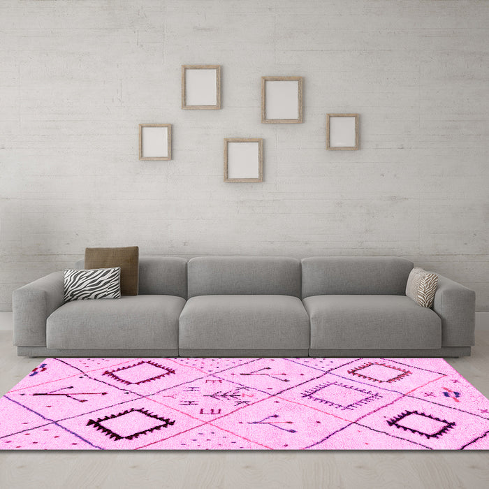 Machine Washable Solid Pink Modern Rug in a Living Room, wshabs2919pnk