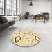 Round Machine Washable Abstract Sun Yellow Rug in a Office, wshabs2919