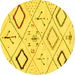 Round Machine Washable Solid Yellow Modern Rug, wshabs2919yw