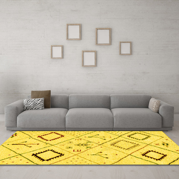 Machine Washable Solid Yellow Modern Rug in a Living Room, wshabs2919yw