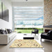 Square Abstract Sun Yellow Solid Rug in a Living Room, abs2919