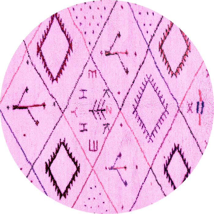Round Machine Washable Solid Pink Modern Rug, wshabs2919pnk