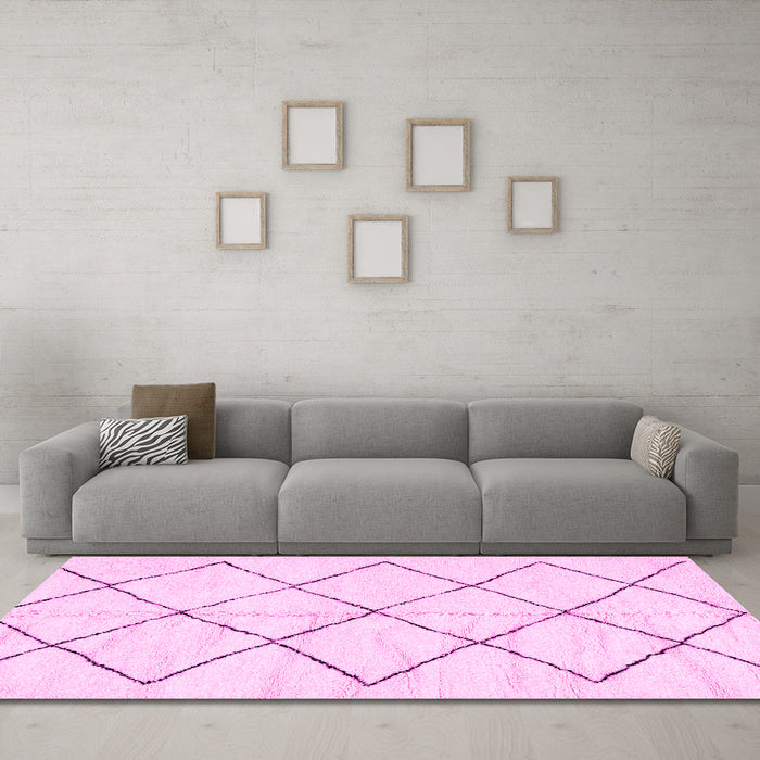 Machine Washable Solid Pink Modern Rug in a Living Room, wshabs2921pnk